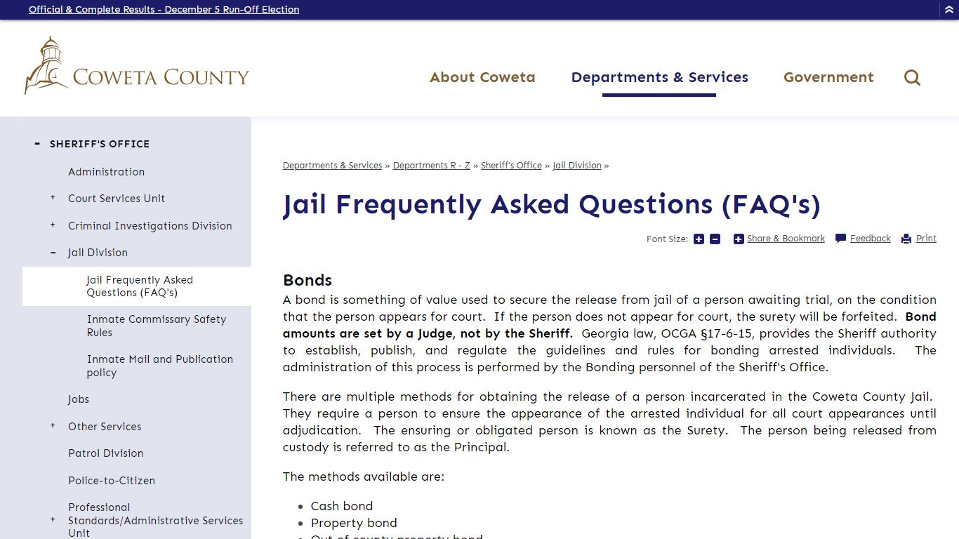 Jail Frequently Asked Questions (FAQ's) | Coweta County, GA Website